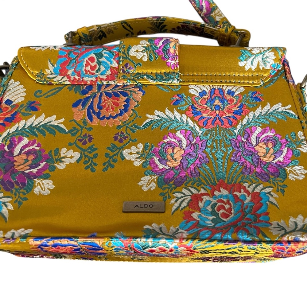 ALDO Telawen handbag Yellow Floral Embroidered Satin Crossbody Bag - Picture 6 of 9